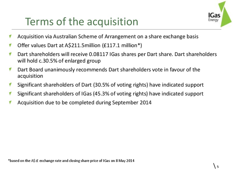 Recommended Acquisition of Dart Energy Limited – Igas Energy Plc – slide 3