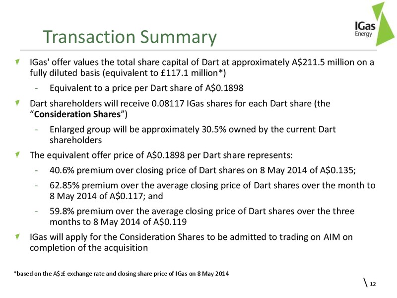 Recommended Acquisition of Dart Energy Limited – Igas Energy Plc – slide 10
