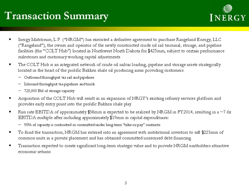 RANGELAND ENERGY ACQUISITION OVERVIEW – Inergy, L.P. – slide 2