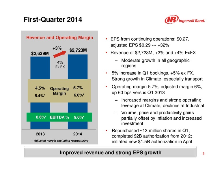 First Quarter 2014 Results – Ingersoll-Rand Plc – slide 3