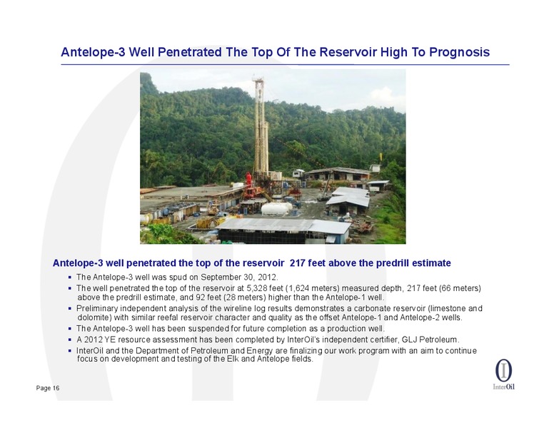 2012 YEAR END RESULTS CONFERENCE CALL – Interoil Corporation – slide 14
