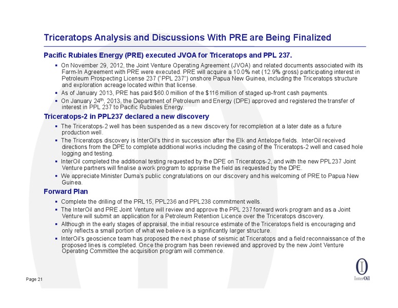 2012 YEAR END RESULTS CONFERENCE CALL – Interoil Corporation – slide 19