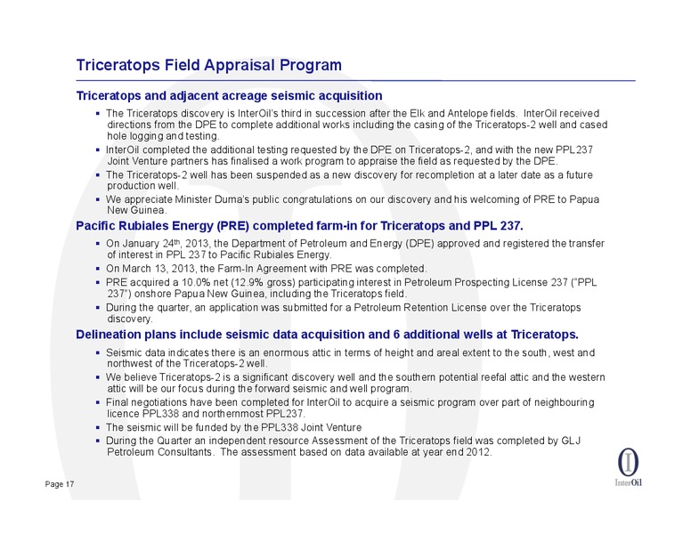 FIRST QUARTER RESULTS CONFERENCE CALL – Interoil Corporation – slide 16