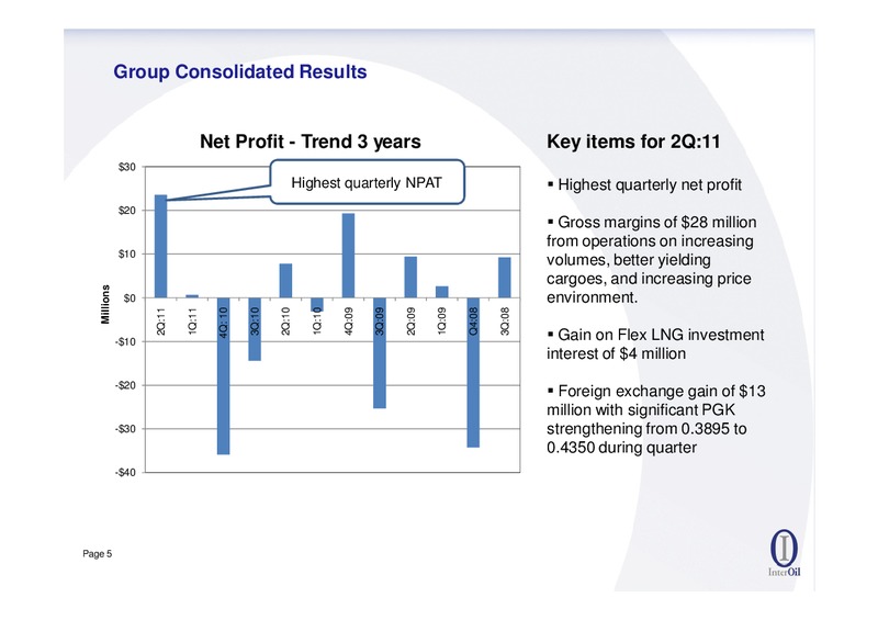 SECOND QUARTER 2011 RESULTS CONFERENCE – Interoil Corporation – slide 4