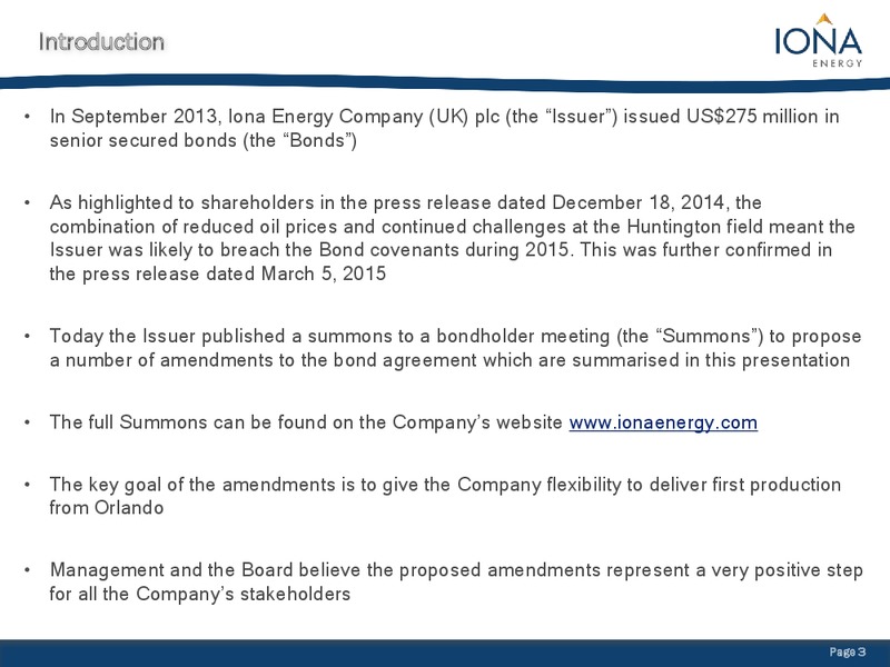 Bondholder Meeting Summons Summary – Iona Energy Inc. – slide 2
