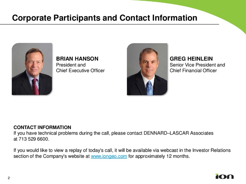 Earnings Call Presetnation – Ion Geophysical Corp – slide 2