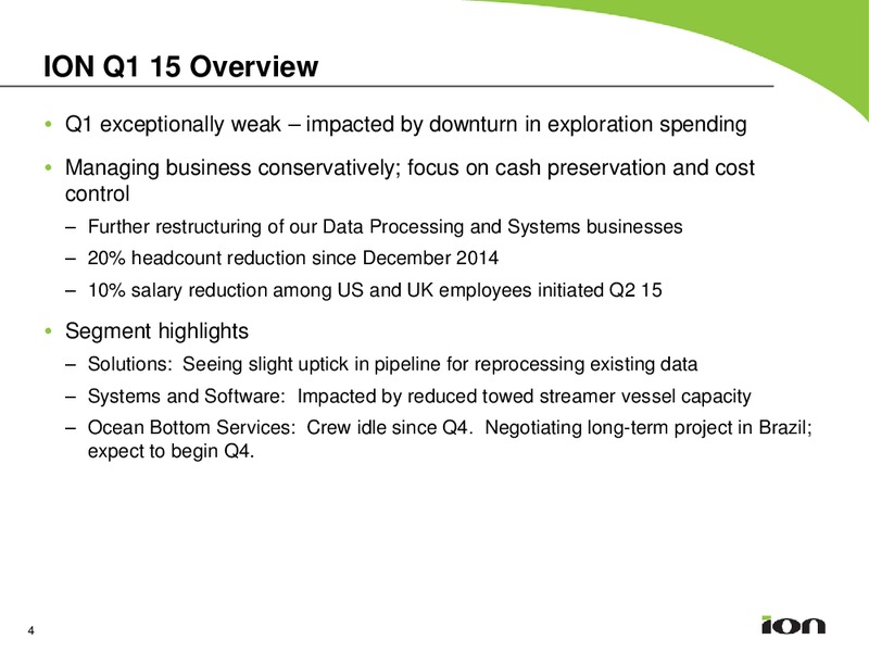 Q1 2015 EARNINGS CALL – Ion Geophysical Corp – slide 3