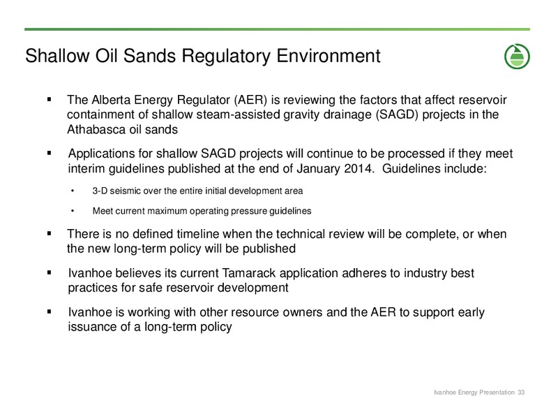 CORPORATE PRESENTATION – Ivanhoe Energy, Inc. – slide 32
