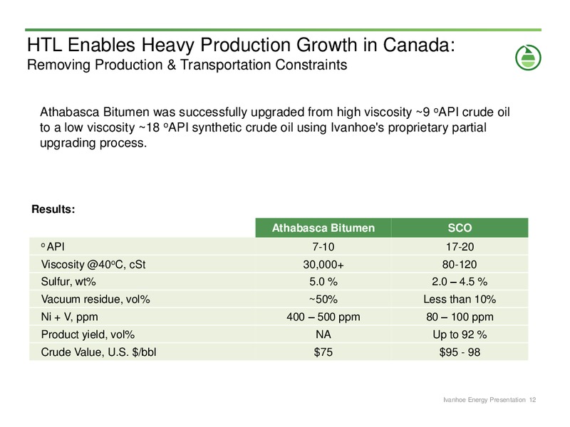 FEBRUARY 2014 CORPORATE PRESENTATION – Ivanhoe Energy, Inc. – slide 11