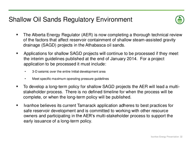 Corporate Presentation – Ivanhoe Energy, Inc. – slide 31