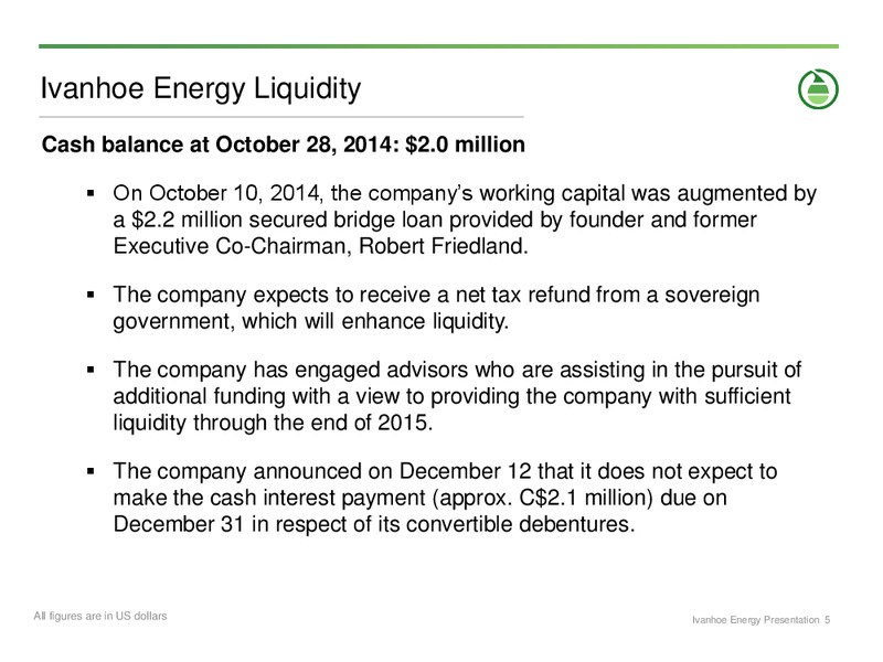 CORPORATE PRESENTATION – Ivanhoe Energy, Inc. – slide 4