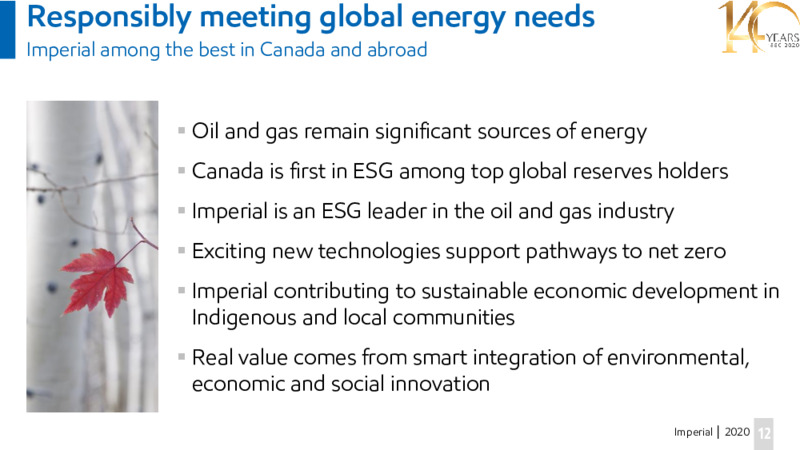 Investor Day Presentation   November 19 2020 – Imperial Oil Limited – slide 12