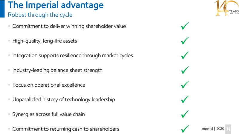 Investor Day Presentation   November 19 2020 – Imperial Oil Limited – slide 71