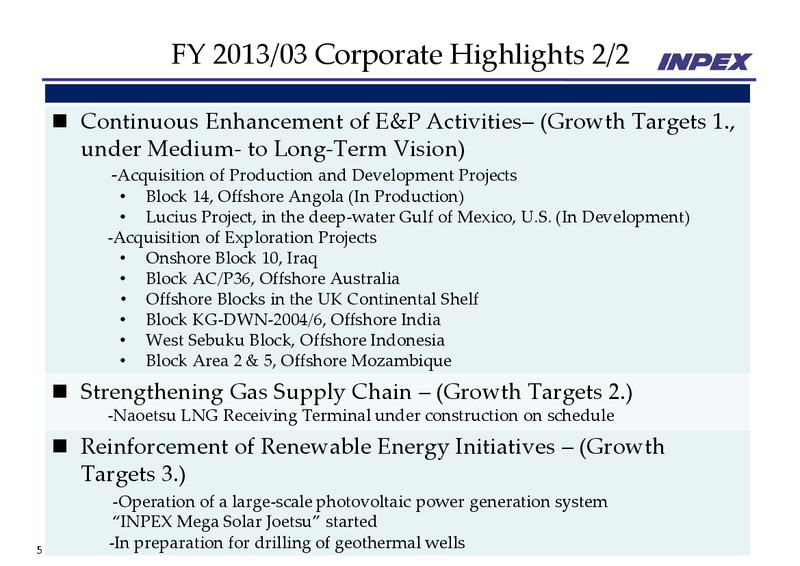 May 2013 Financial Results – Inpex Corp – slide 5