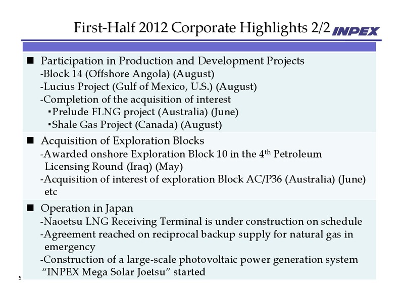 November 2012 Financial Results – Inpex Corp – slide 5