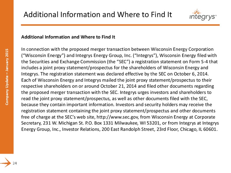 COMPANY PRESENTATION – Integrys Energy Group – slide 21