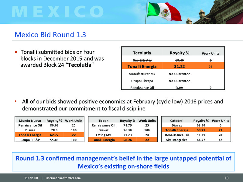 August 2016 Corporate Presentation – International Frontier Resources Corp – slide 17