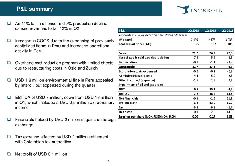 Q2 2013 Earnings Call – Interoil Exploration & Production Asa – slide 8