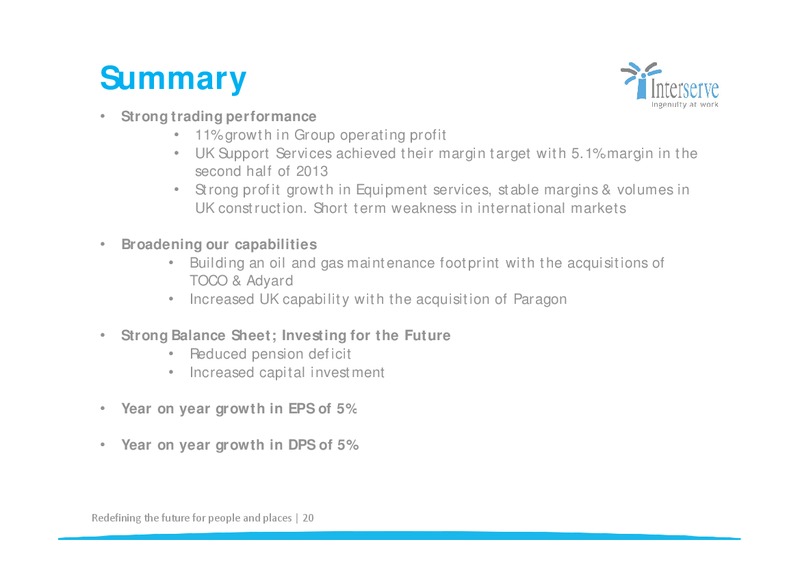 CORPORATE PRESENTATION – Interserve – slide 20