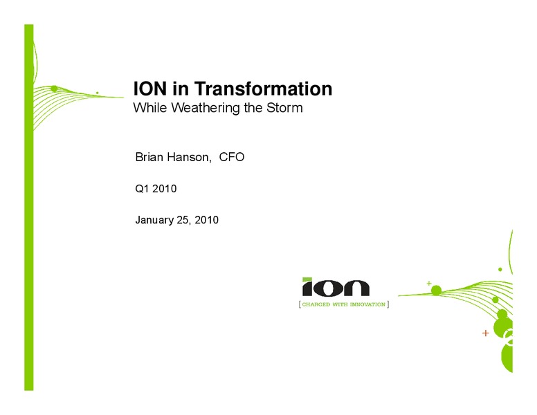 Investor Presentation – Ion Geophysical Corp – slide 1