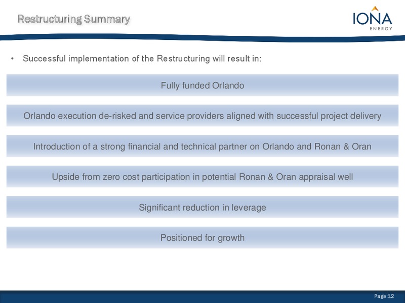 Restructuring Summary – Iona Energy Inc. – slide 11