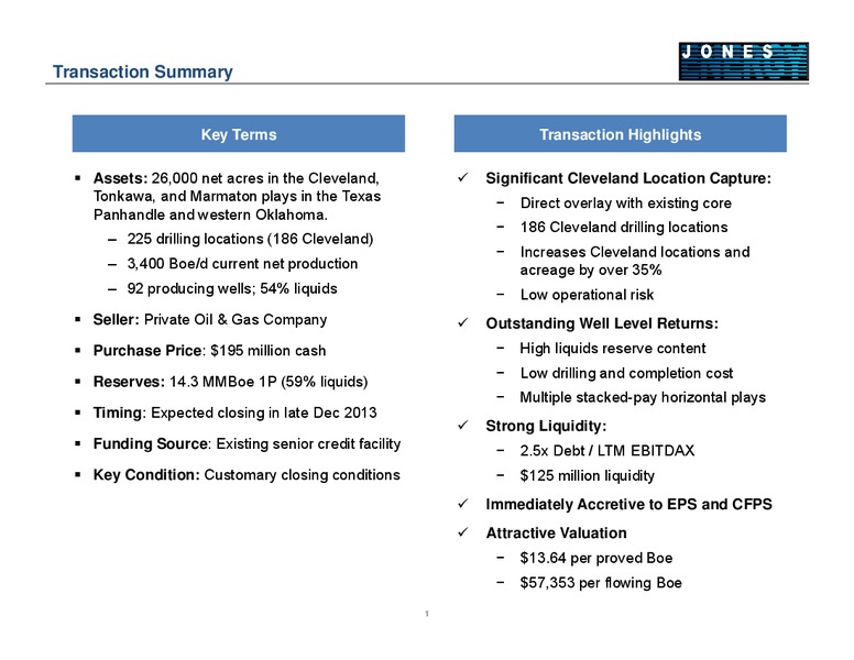 NOVEMBER 2013 INVESTOR PRESENTATION – Jones Energy Inc. – slide 2