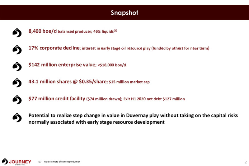 August 2020 Corporate Presentation – Journey Energy Inc – slide 2