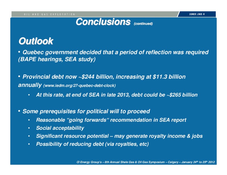 JANUARY 2012 INVESTOR PRESENTATION – Junex Inc. – slide 31
