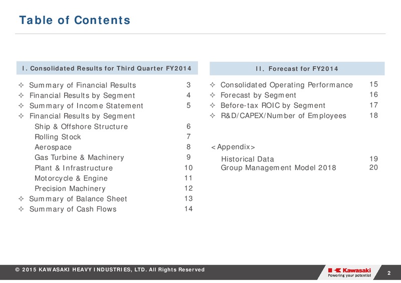 THIRD QUARTER 2014 RESULTS – Kawasaki Heavy Industries – slide 2