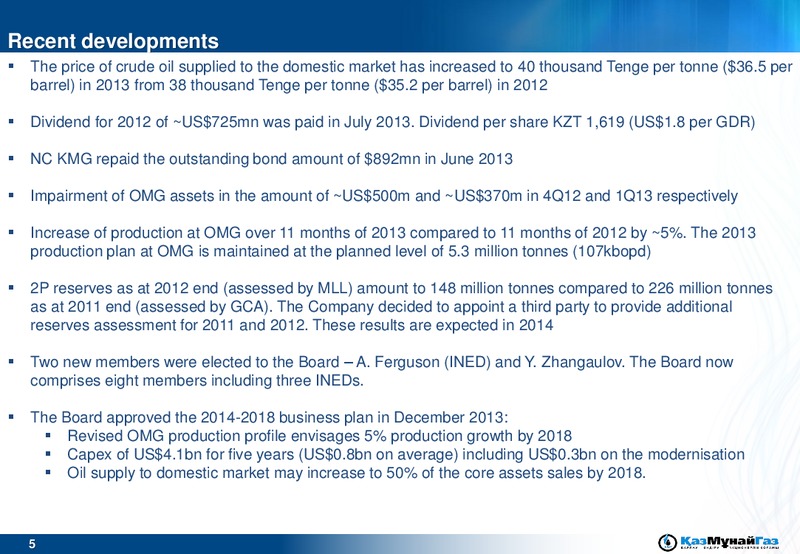 UBS GLOBAL EMERGING MARKETS CONFERENCE – Kazmunaigas Exploration Production – slide 5