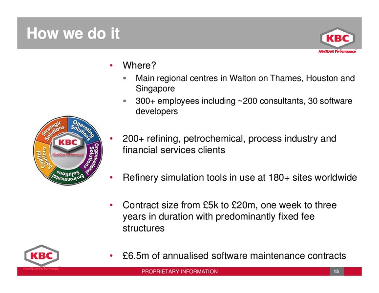 SEPTEMBER 2012 INVESTOR PRESENTATION – Kbc Advanced Technologies Plc – slide 15