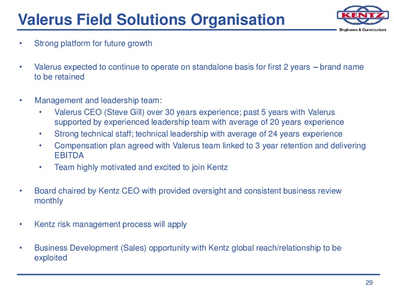 Proposed Acquisition if Valerus Field Solutions – Kentz Corporation Ltd – slide 28