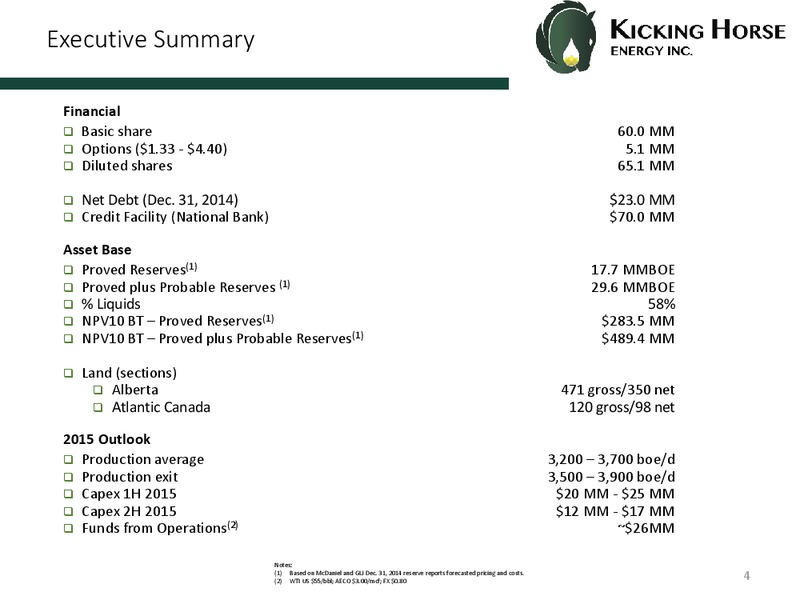 Q2 2015 CORPORATE PRESENTATION – Kicking Horse Energy Inc. – slide 2