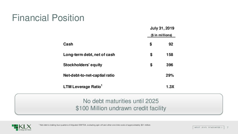 2Q 2019 Earnings Presentation – KLX Energy Services – slide 6