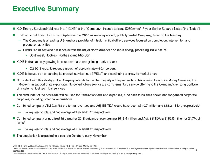 October 2018 Investor Presentation – KLX Energy Services – slide 3