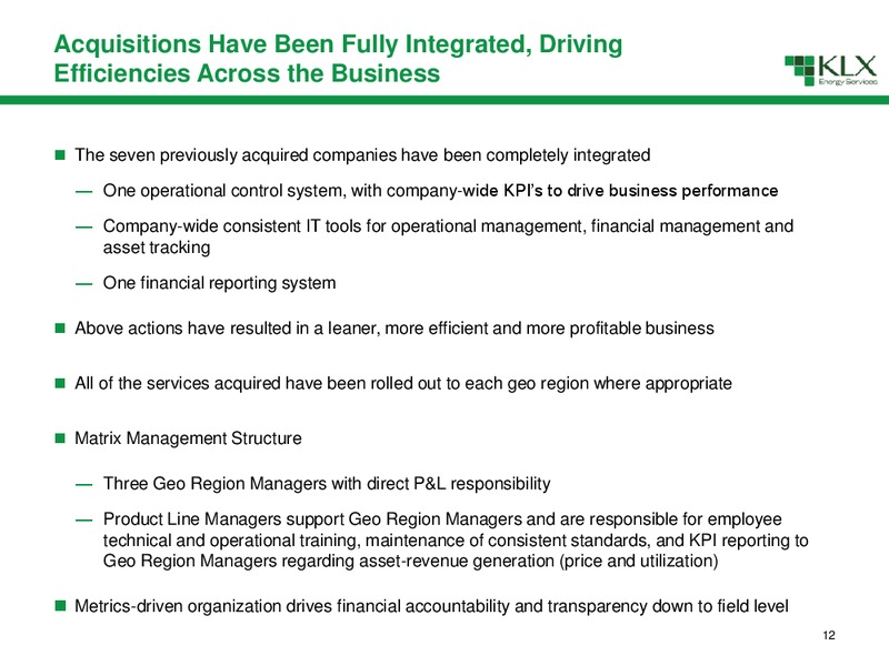 October 2018 Investor Presentation – KLX Energy Services – slide 12