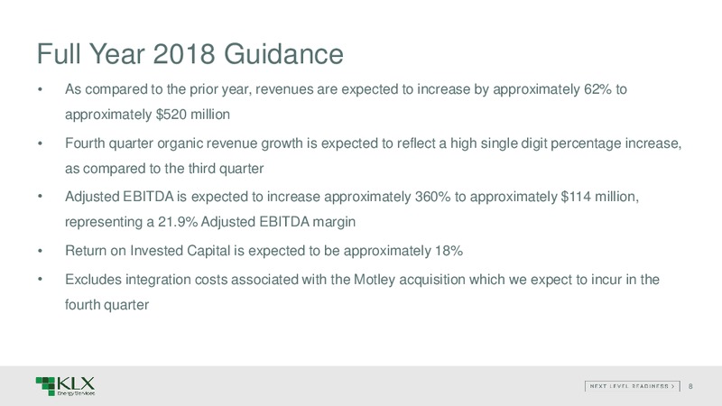 3Q 2018 Earnings Presentation – KLX Energy Services – slide 7