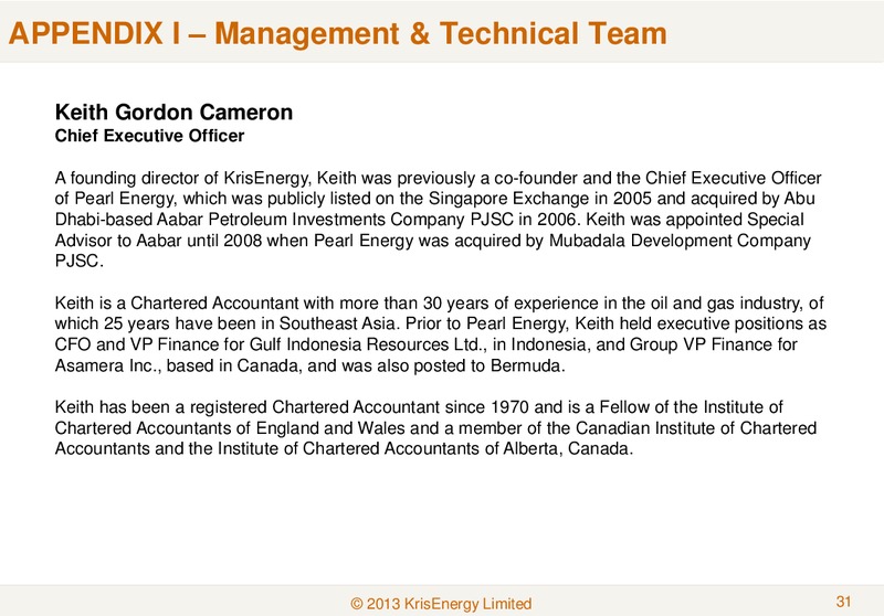 JANUARY 2013 CORPORATE PRESENTATION – Krisenergy Ltd. – slide 30