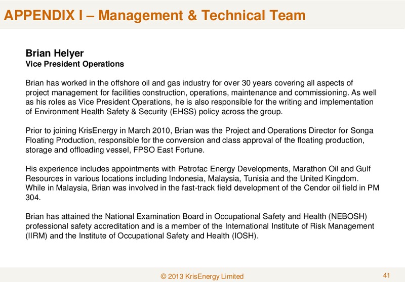 JANUARY 2013 CORPORATE PRESENTATION – Krisenergy Ltd. – slide 40