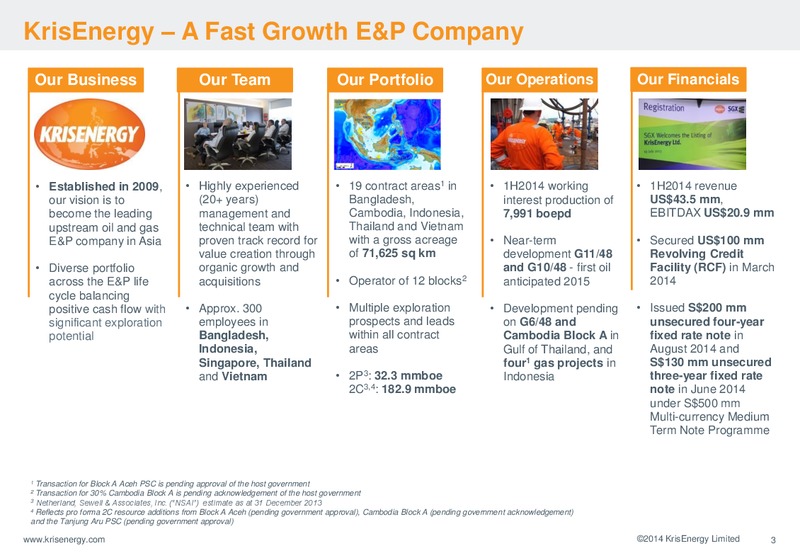SEPTEMBER 2014 CORPORATE PRESENTATION – Krisenergy Ltd. – slide 3