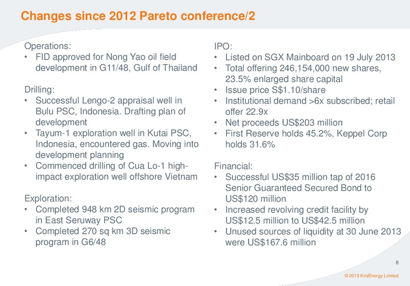 PARETO OIL & OFFSHORE CONFERENCE 2013 – Krisenergy Ltd. – slide 7