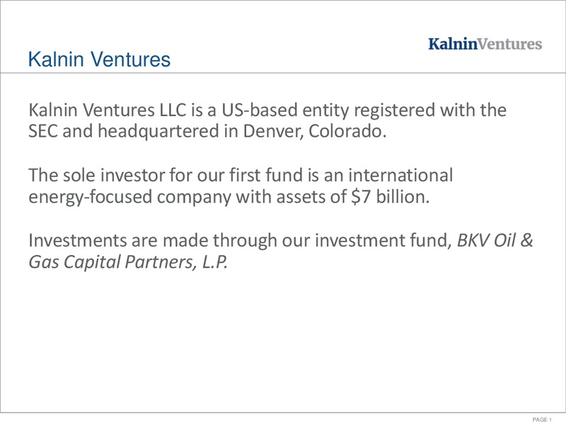 September 2017 Investor Presentation – Kalnin Ventures – slide 2