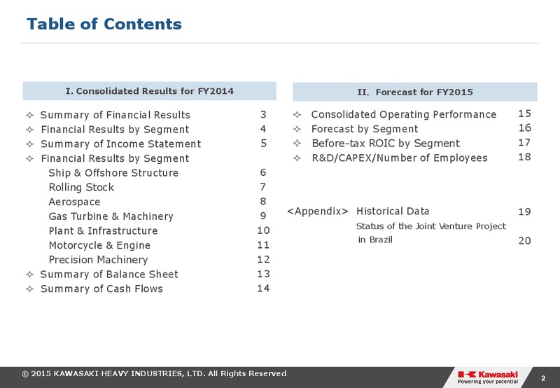 2014 Earnings Call – Kawasaki Heavy Industries – slide 2