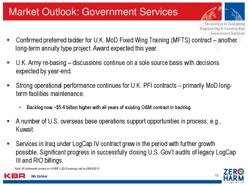 September 2015 Investor Presentation – Kbr, Inc. – slide 15