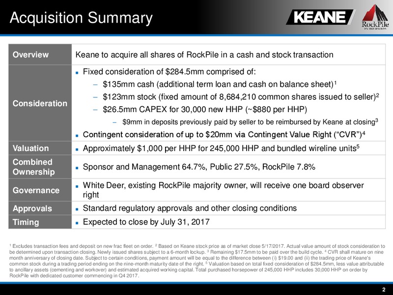 Acquisition of RockPile Energy – Keane Group – slide 2