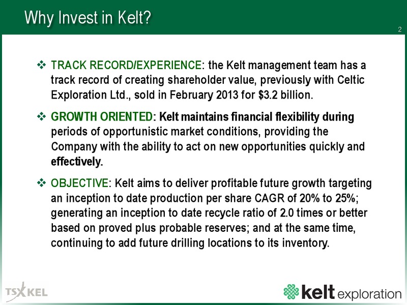 January 2016 Investor Presentation – Kelt Exploration Ltd. – slide 2