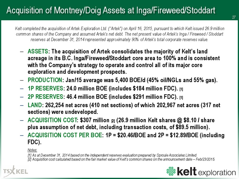 JUNE 2015 CORPORATE PRESENTATION – Kelt Exploration Ltd. – slide 27