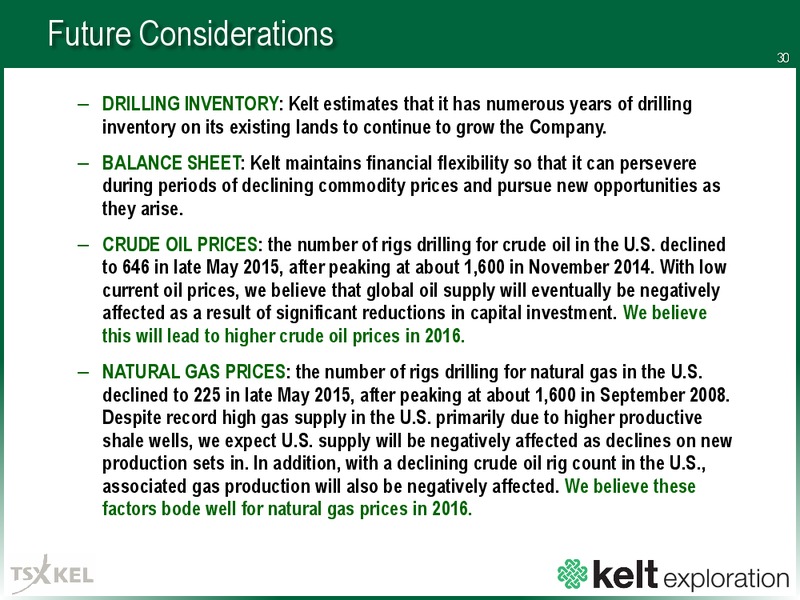 JUNE 2015 CORPORATE PRESENTATION – Kelt Exploration Ltd. – slide 30