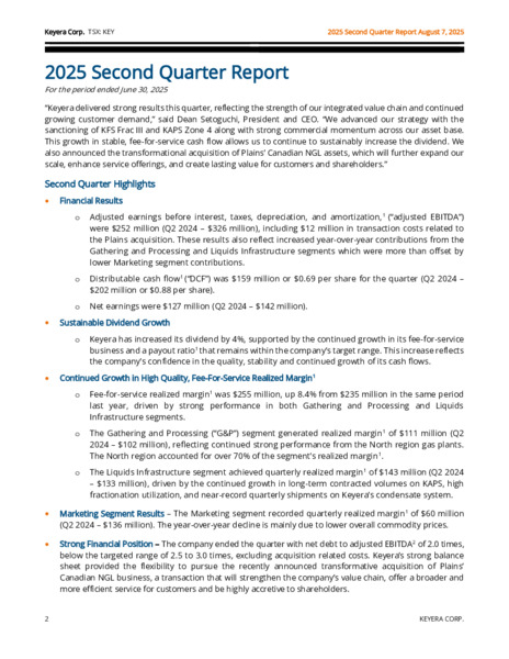 2Q 2025 Report – Keyera Corp. – slide 2