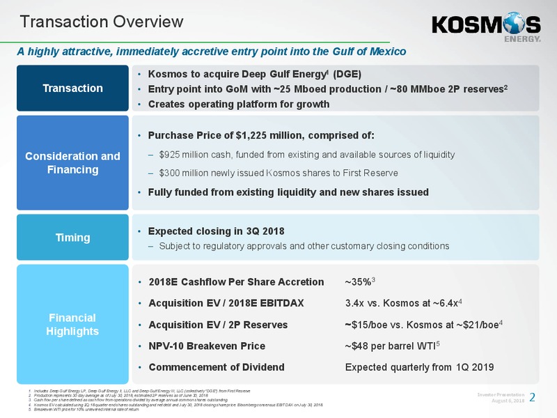 August 2018 Corporate Presenation – Kosmos Energy – slide 3